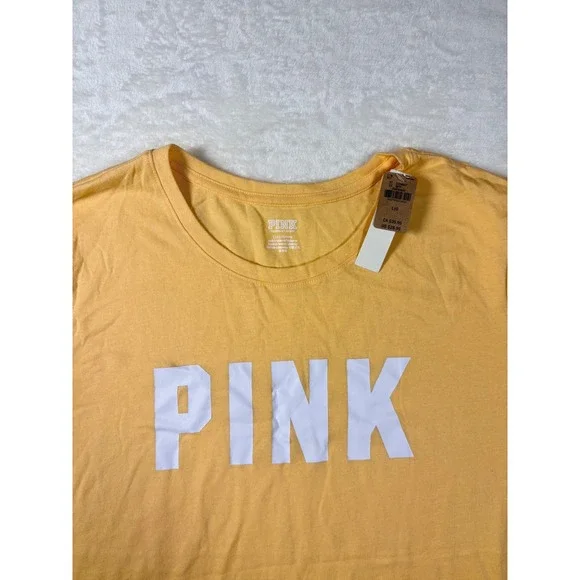 NWT Victorias Secret PINK T-Shirt Womens Large Yellow Short Sleeve Graphic Tee - Picture 3 of 3